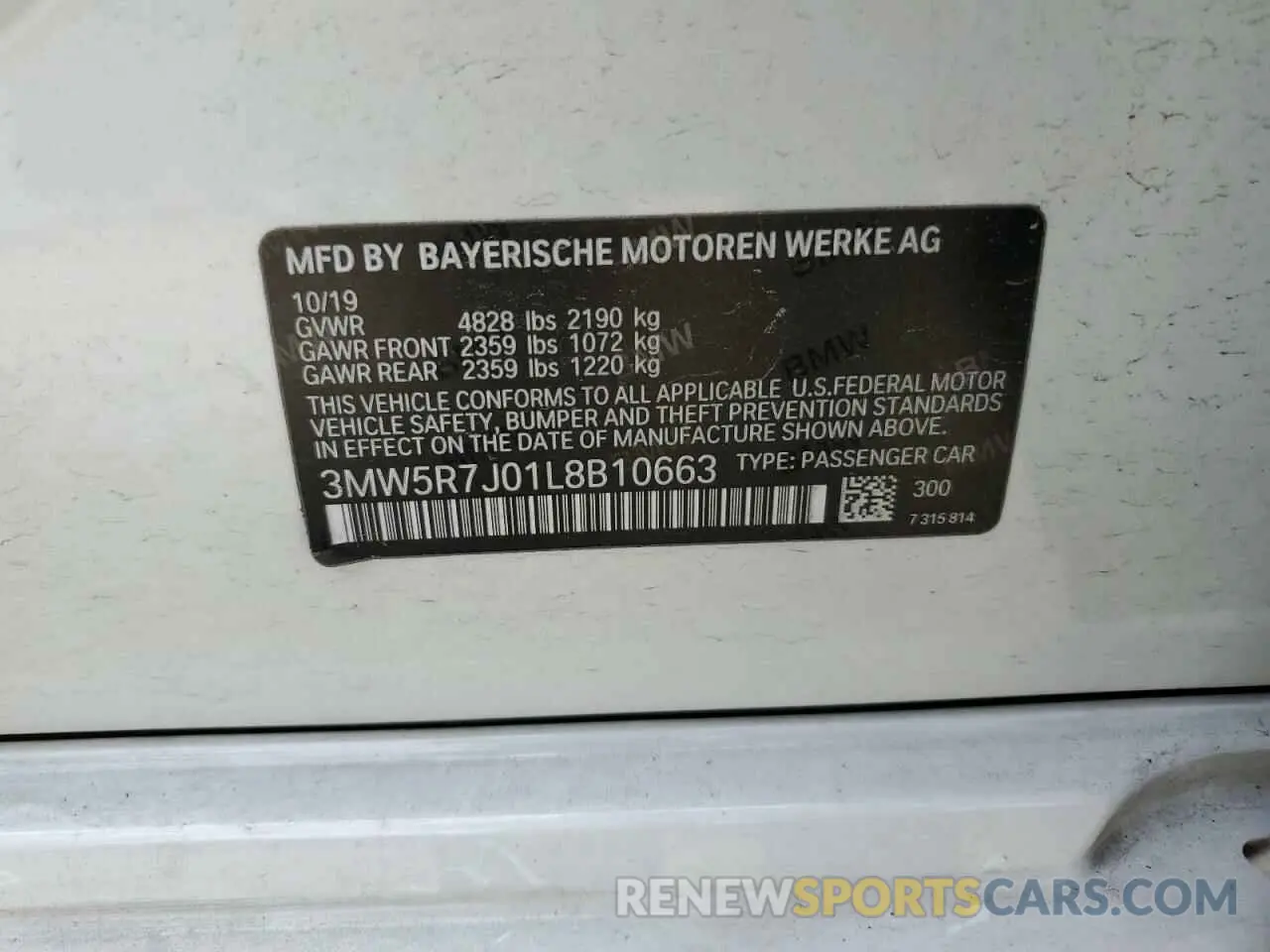 12 Photograph of a damaged car 3MW5R7J01L8B10663 BMW 3 SERIES 2020