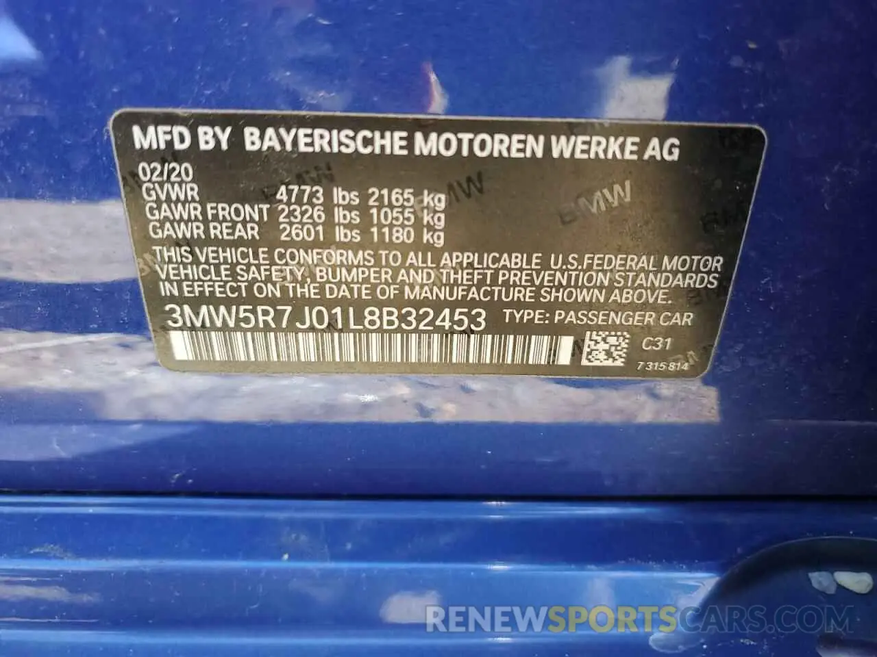 12 Фотография поврежденного автомобиля 3MW5R7J01L8B32453 BMW 3 SERIES 2020