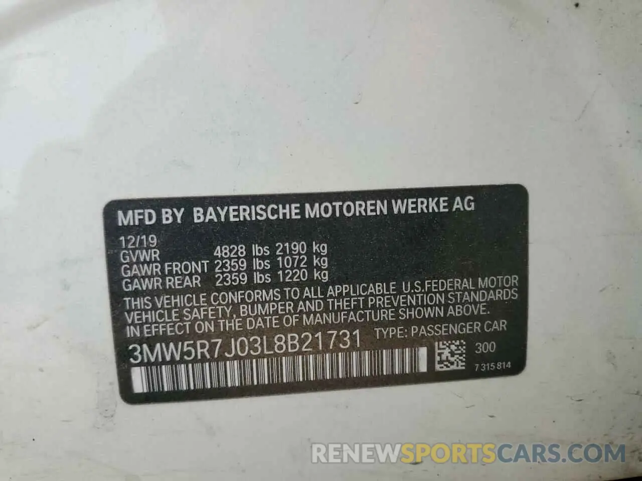 13 Photograph of a damaged car 3MW5R7J03L8B21731 BMW 3 SERIES 2020