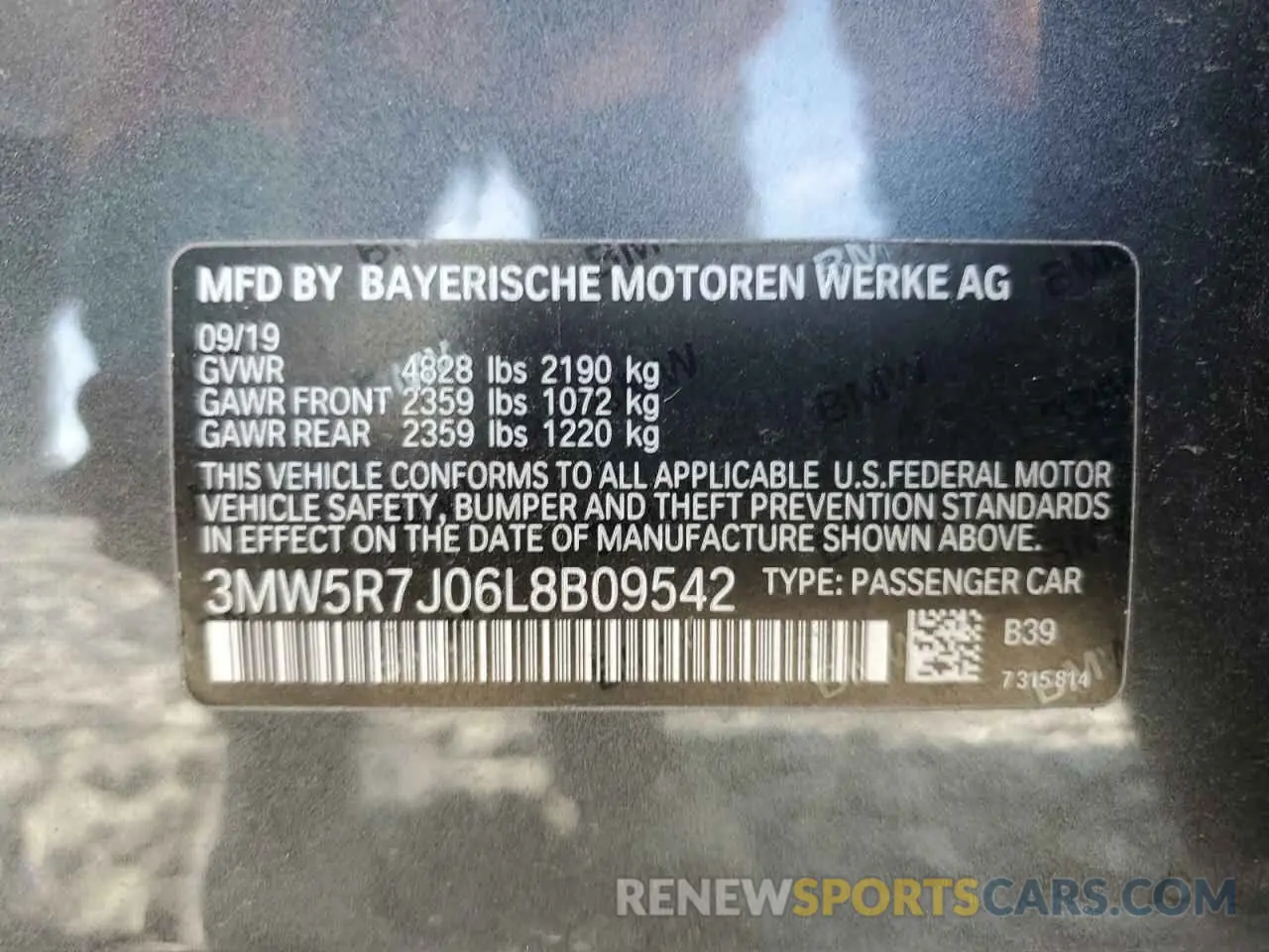 10 Фотография поврежденного автомобиля 3MW5R7J06L8B09542 BMW 3 SERIES 2020