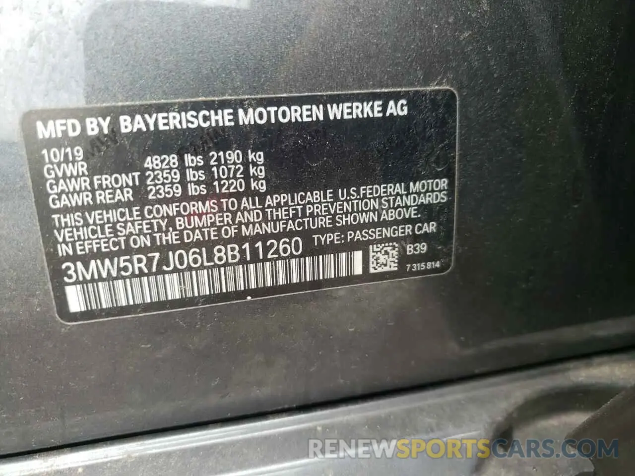10 Photograph of a damaged car 3MW5R7J06L8B11260 BMW 3 SERIES 2020