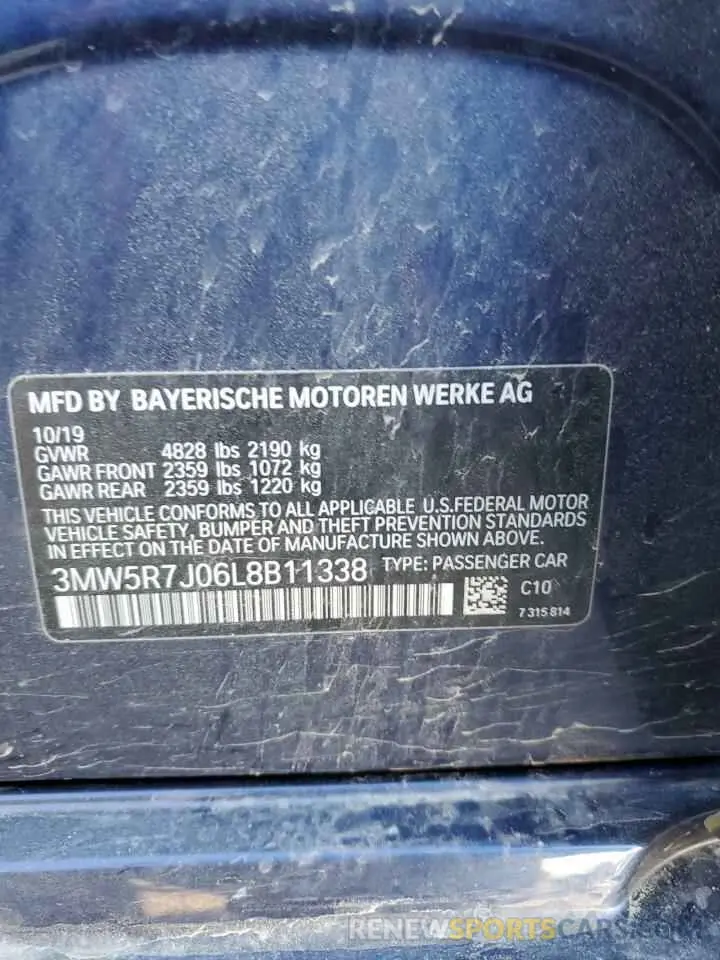 12 Photograph of a damaged car 3MW5R7J06L8B11338 BMW 3 SERIES 2020