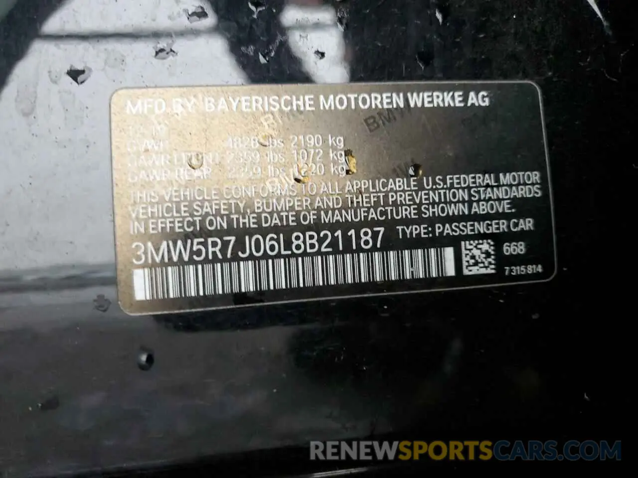 12 Photograph of a damaged car 3MW5R7J06L8B21187 BMW 3 SERIES 2020