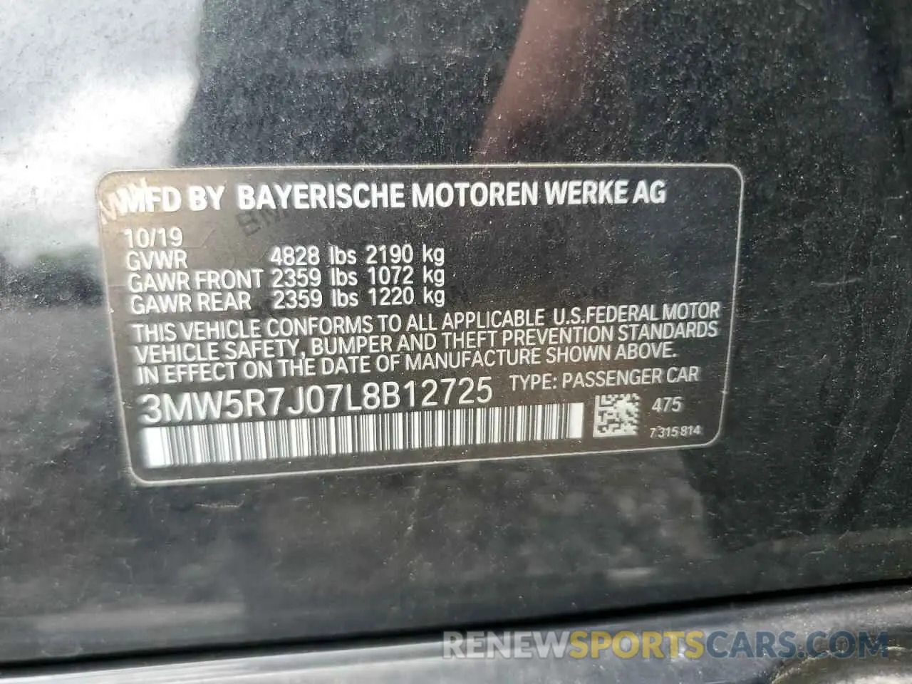 12 Photograph of a damaged car 3MW5R7J07L8B12725 BMW 3 SERIES 2020
