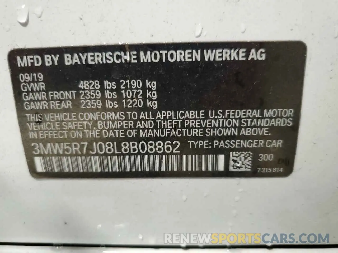 12 Photograph of a damaged car 3MW5R7J08L8B08862 BMW 3 SERIES 2020