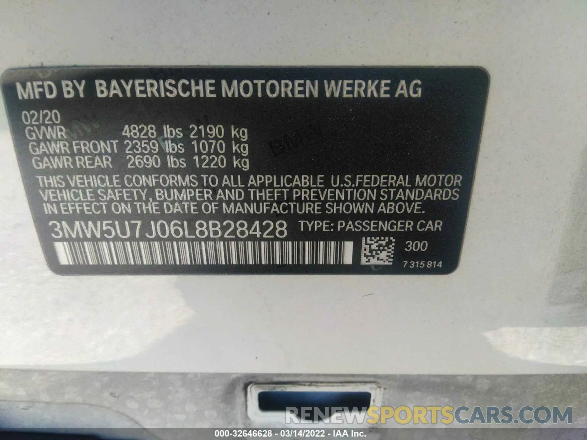 9 Photograph of a damaged car 3MW5U7J06L8B28428 BMW 3 SERIES 2020