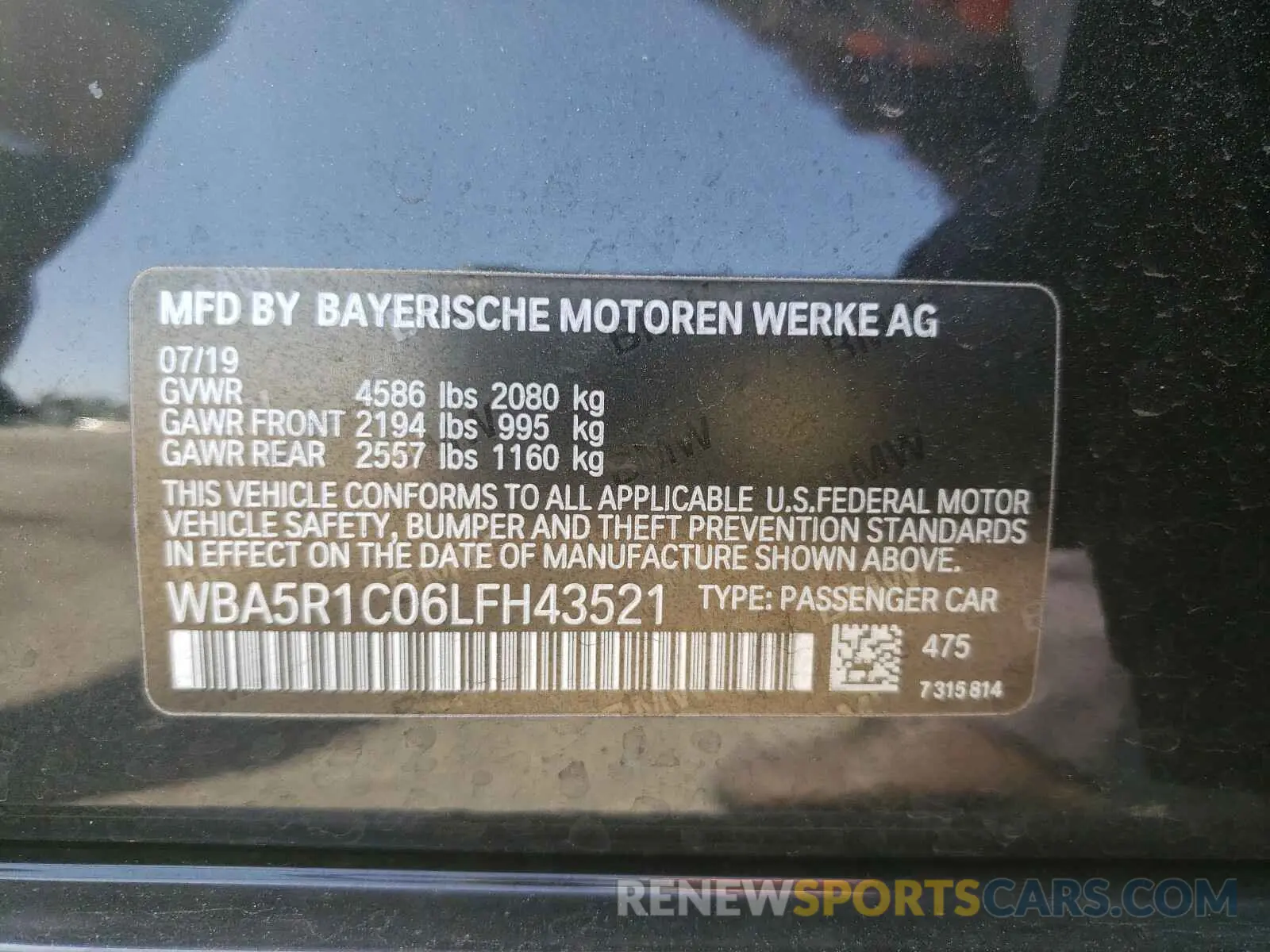10 Photograph of a damaged car WBA5R1C06LFH43521 BMW 3 SERIES 2020