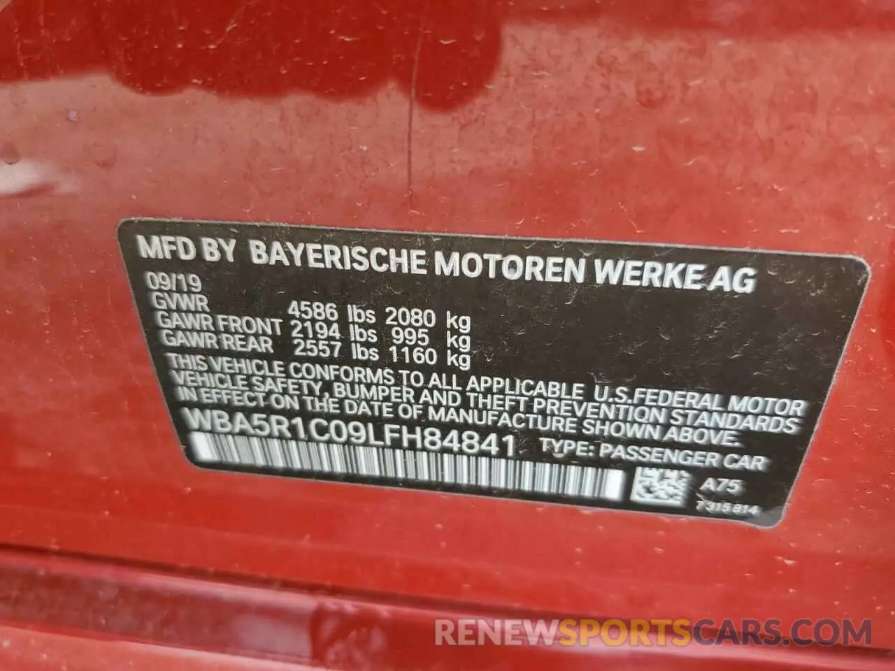 12 Photograph of a damaged car WBA5R1C09LFH84841 BMW 3 SERIES 2020