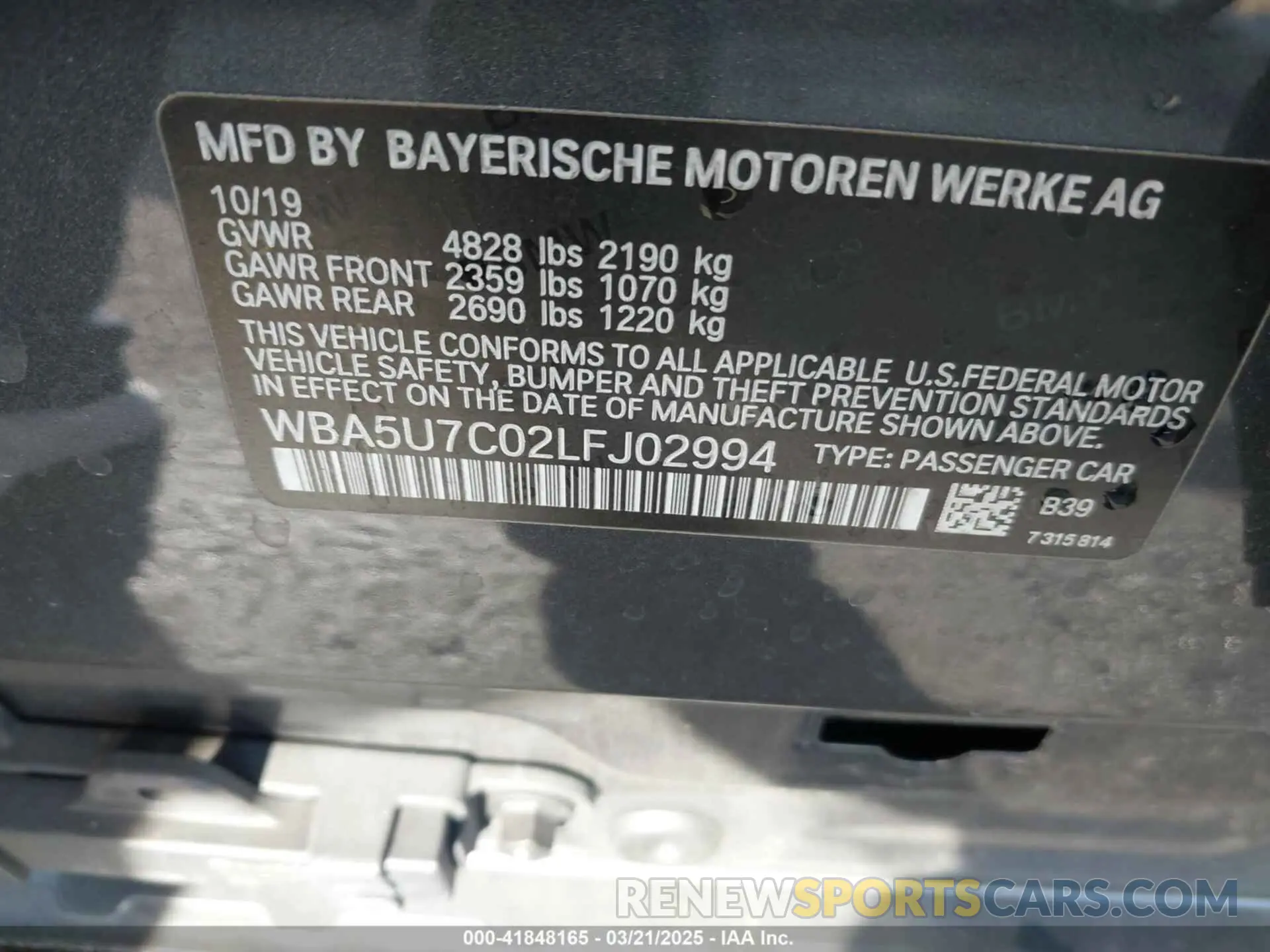 9 Фотография поврежденного автомобиля WBA5U7C02LFJ02994 BMW 3 SERIES 2020