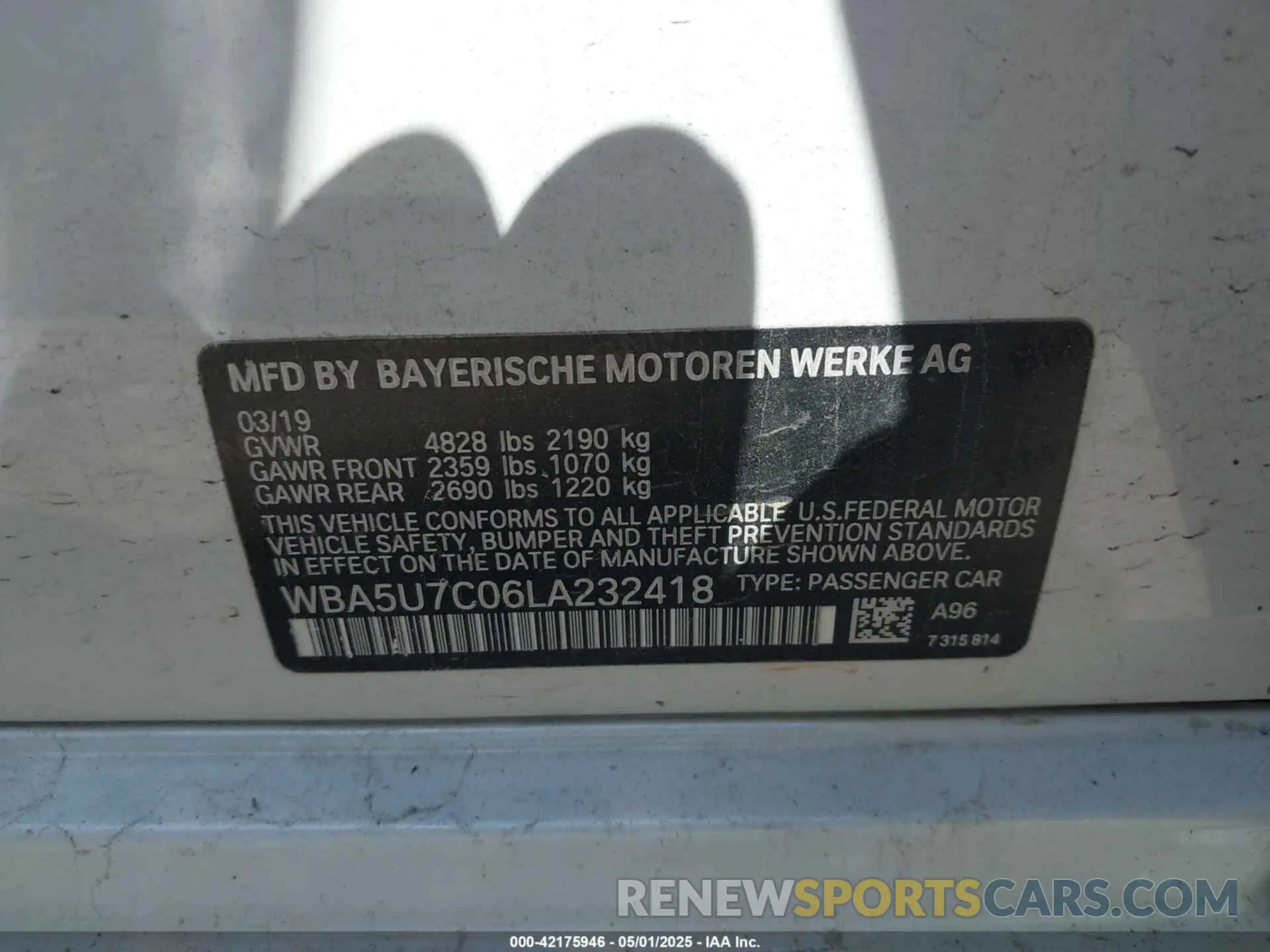 9 Фотография поврежденного автомобиля WBA5U7C06LA232418 BMW 3 SERIES 2020