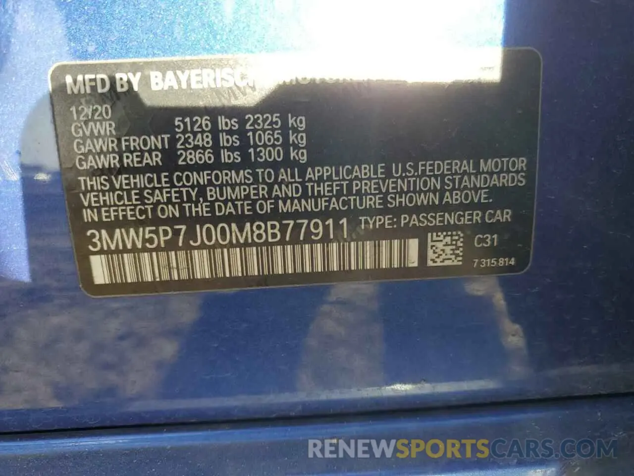 14 Photograph of a damaged car 3MW5P7J00M8B77911 BMW 3 SERIES 2021