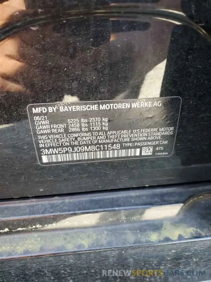 13 Photograph of a damaged car 3MW5P9J09M8C11548 BMW 3 SERIES 2021