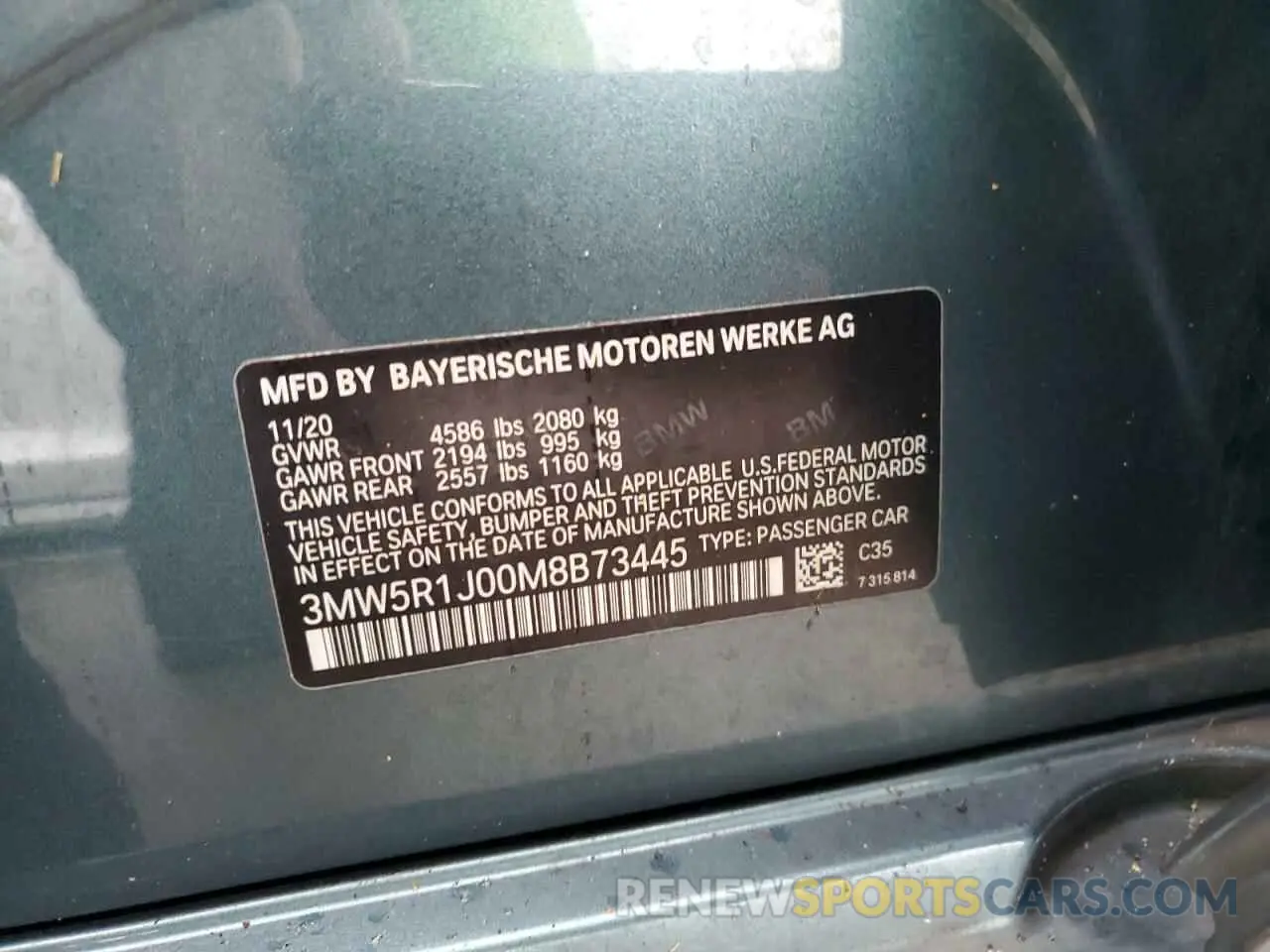 13 Photograph of a damaged car 3MW5R1J00M8B73445 BMW 3 SERIES 2021
