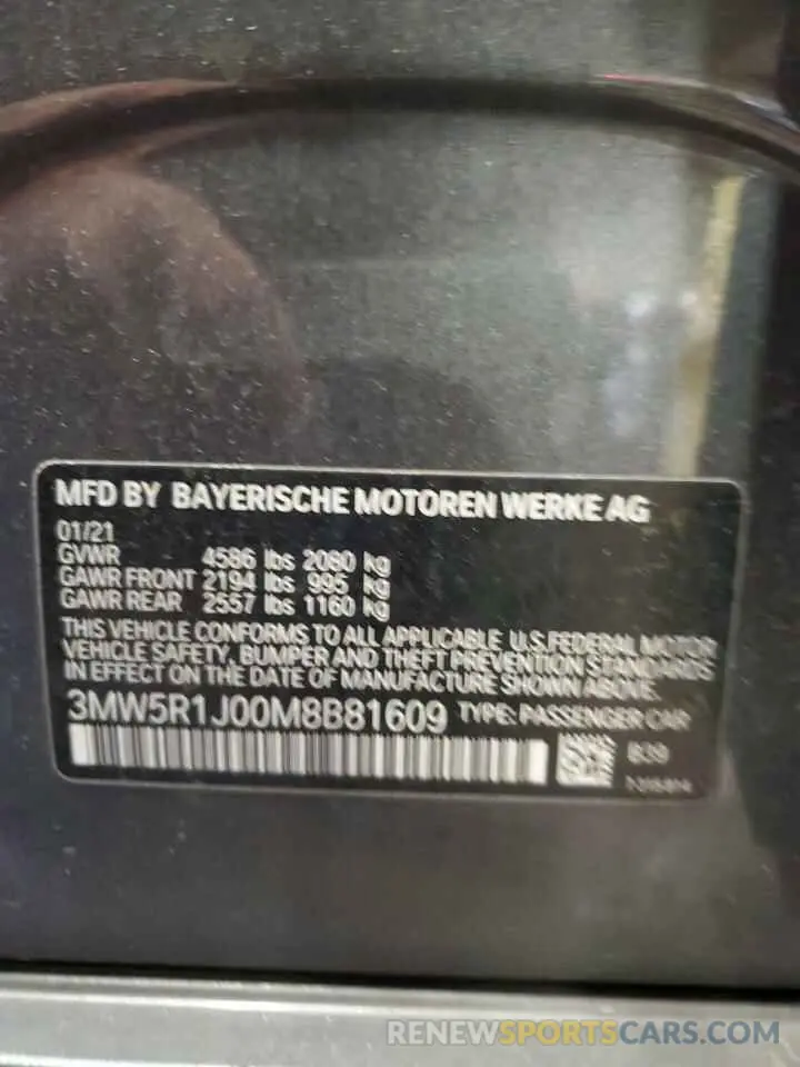 12 Photograph of a damaged car 3MW5R1J00M8B81609 BMW 3 SERIES 2021