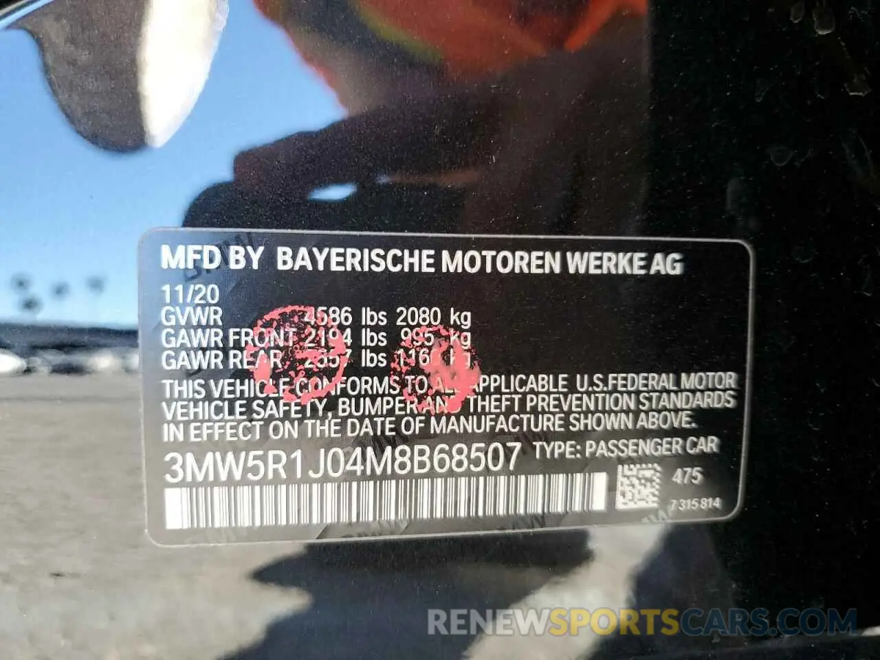 10 Фотография поврежденного автомобиля 3MW5R1J04M8B68507 BMW 3 SERIES 2021