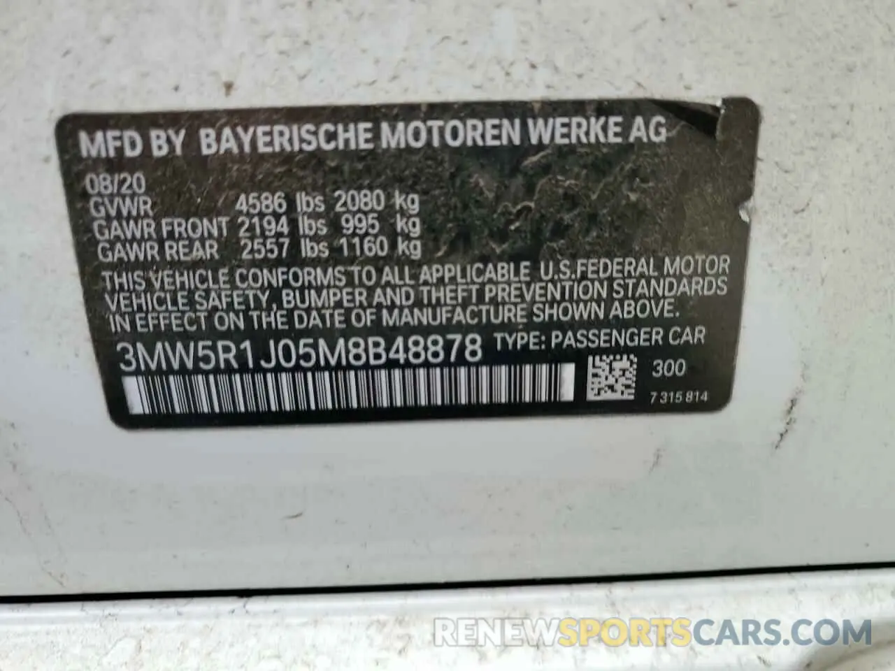 12 Фотография поврежденного автомобиля 3MW5R1J05M8B48878 BMW 3 SERIES 2021