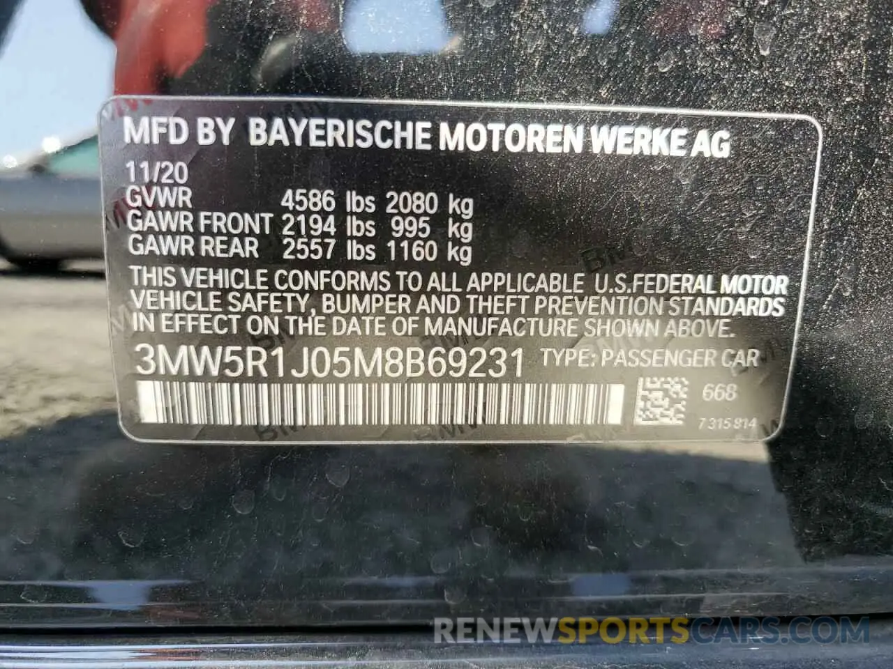 12 Photograph of a damaged car 3MW5R1J05M8B69231 BMW 3 SERIES 2021