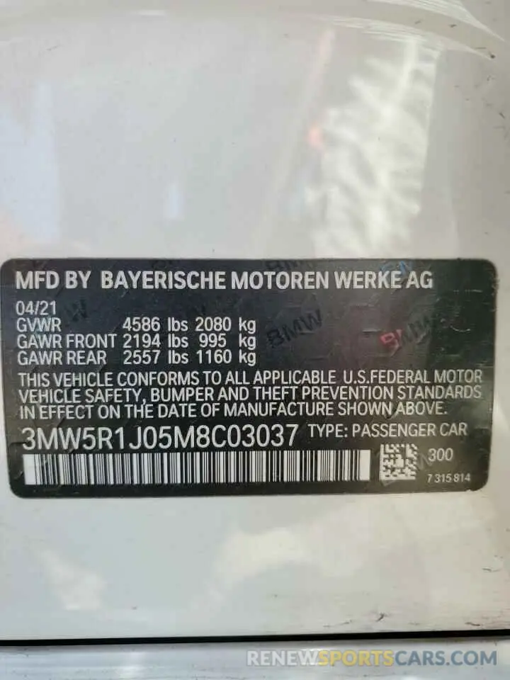 12 Photograph of a damaged car 3MW5R1J05M8C03037 BMW 3 SERIES 2021