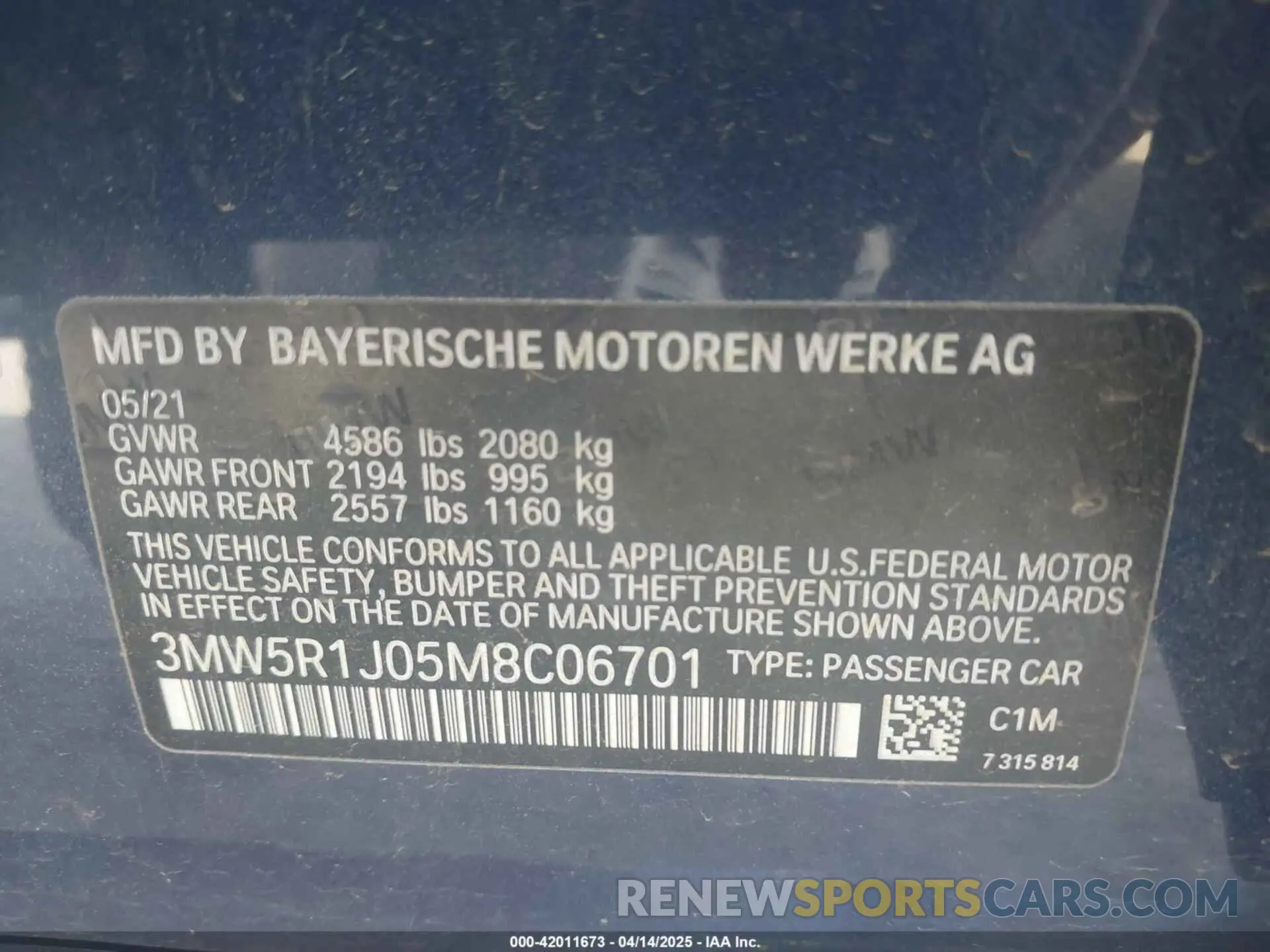 9 Фотография поврежденного автомобиля 3MW5R1J05M8C06701 BMW 3 SERIES 2021
