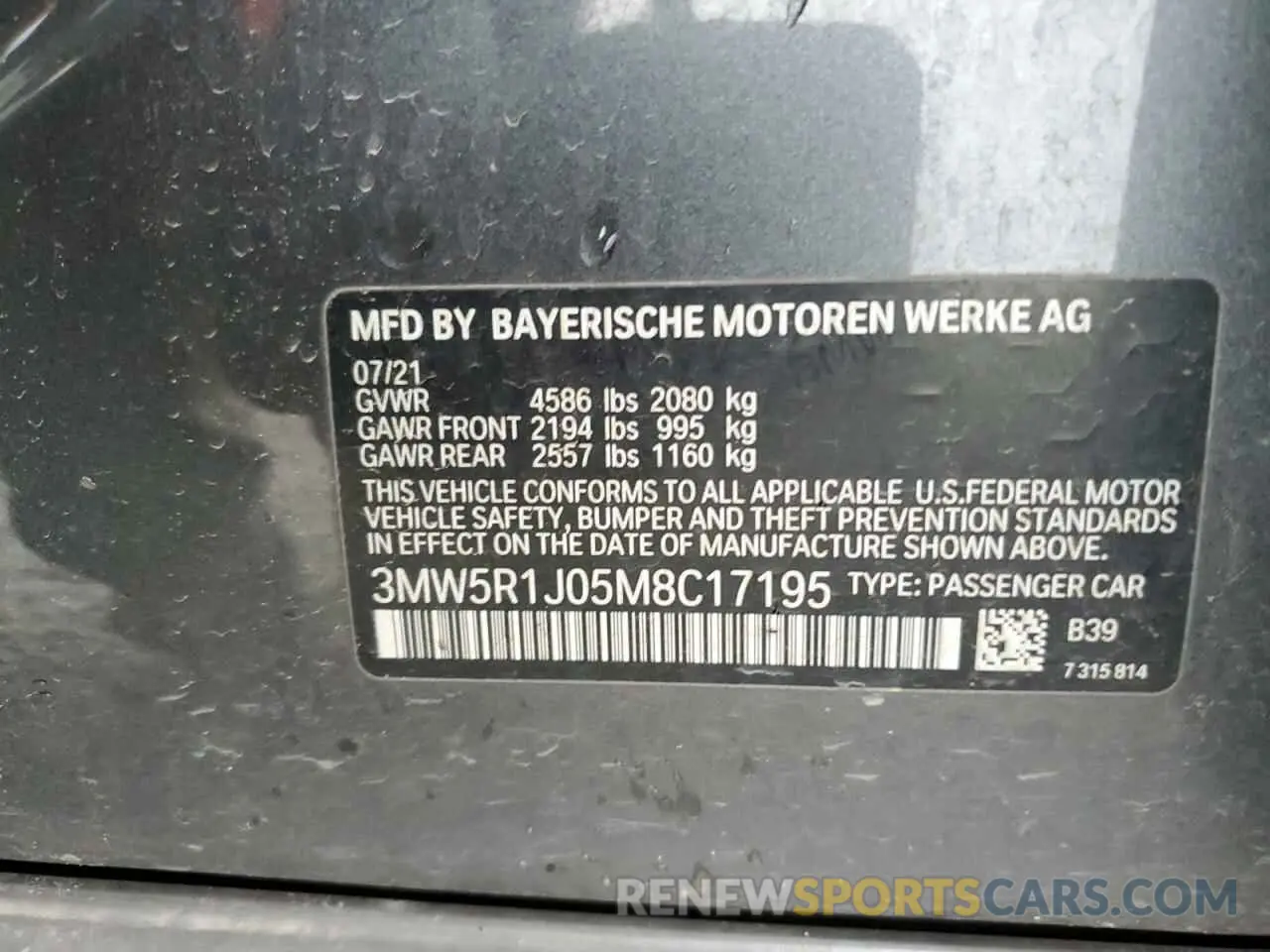 12 Фотография поврежденного автомобиля 3MW5R1J05M8C17195 BMW 3 SERIES 2021