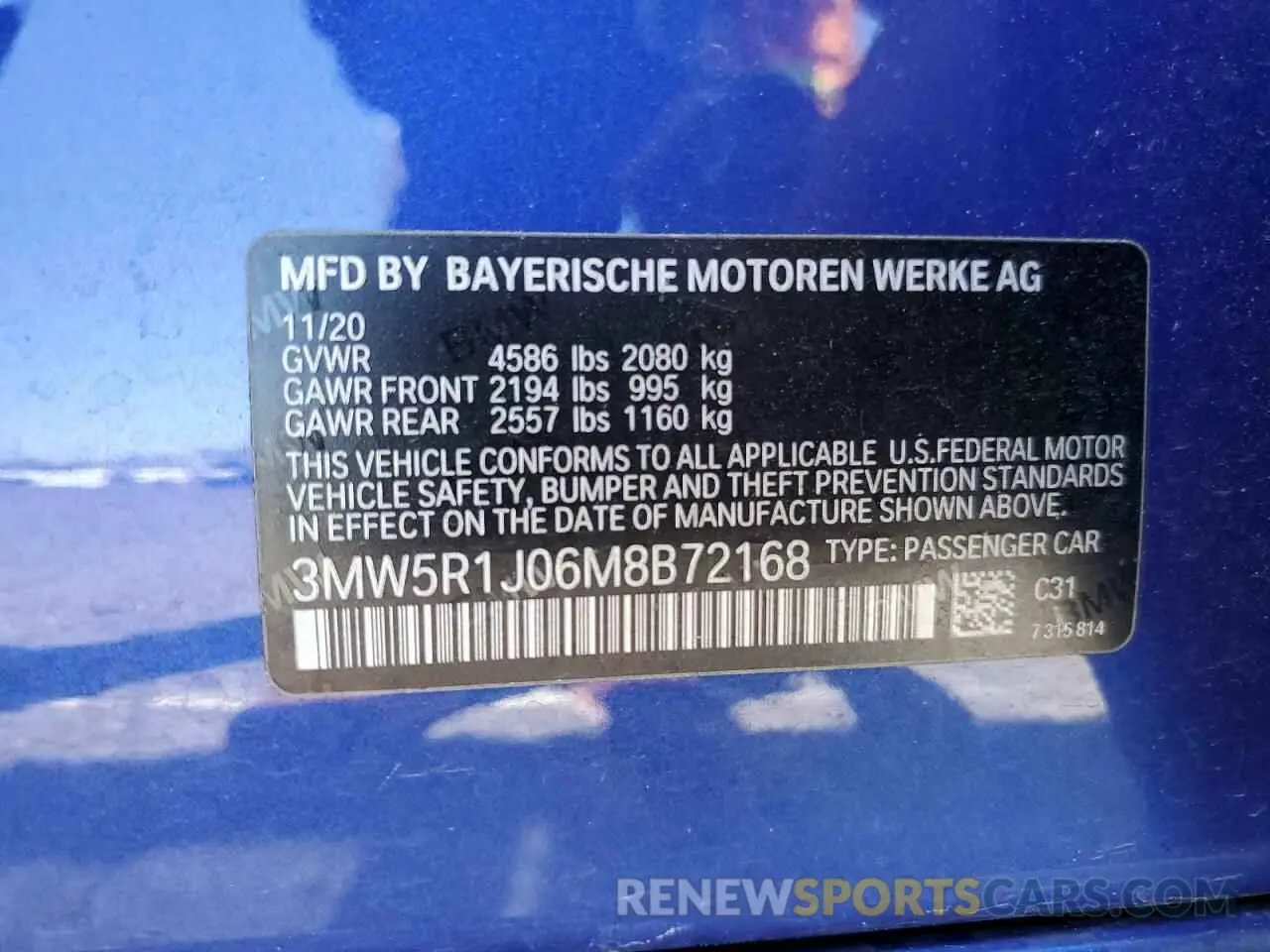 12 Photograph of a damaged car 3MW5R1J06M8B72168 BMW 3 SERIES 2021