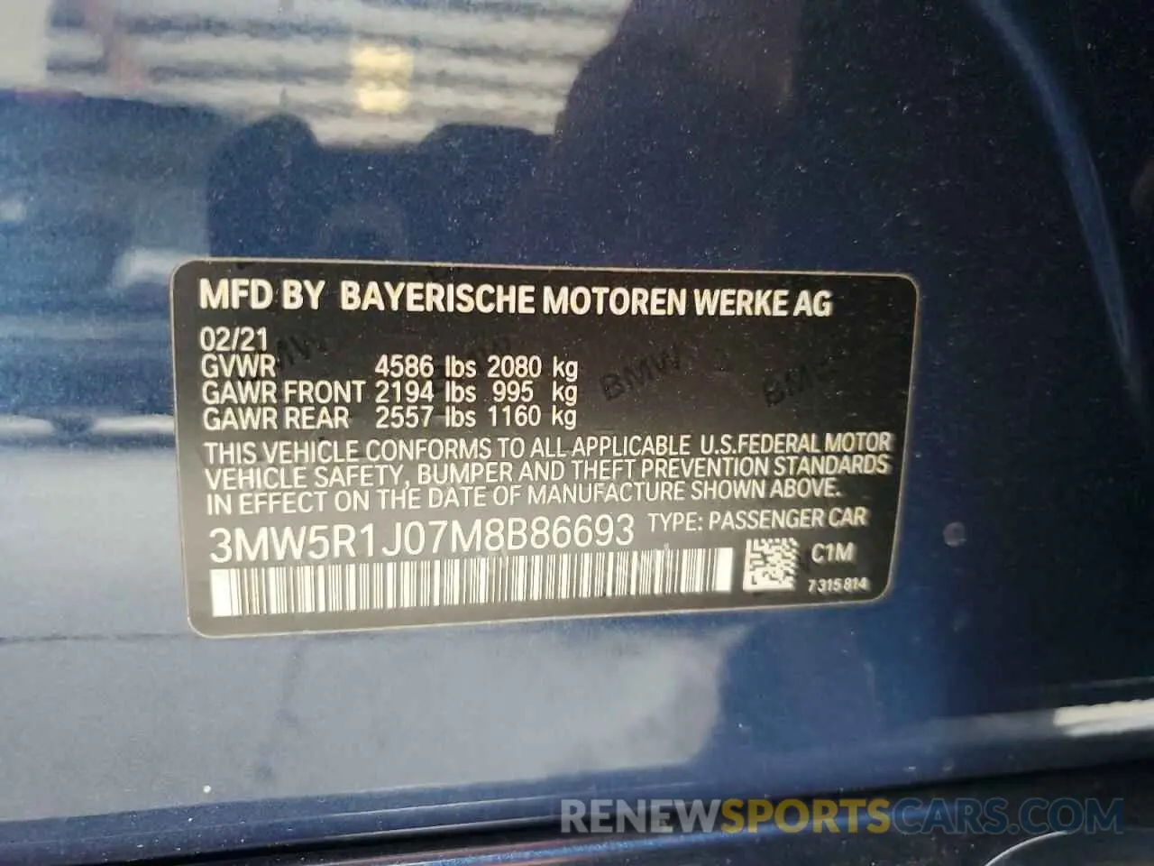 12 Фотография поврежденного автомобиля 3MW5R1J07M8B86693 BMW 3 SERIES 2021