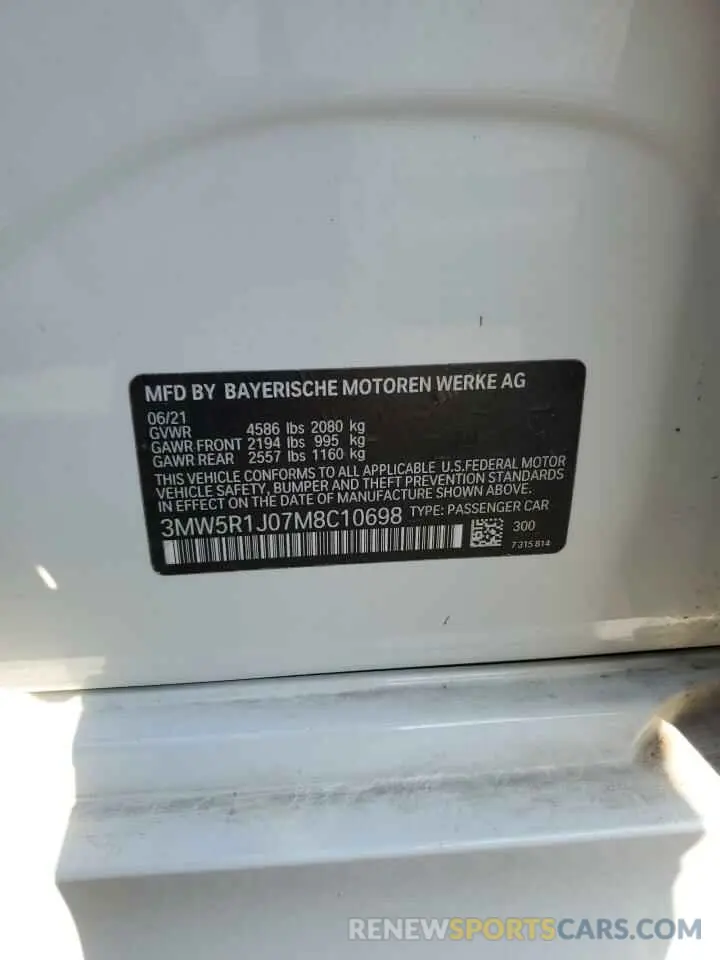 13 Фотография поврежденного автомобиля 3MW5R1J07M8C10698 BMW 3 SERIES 2021