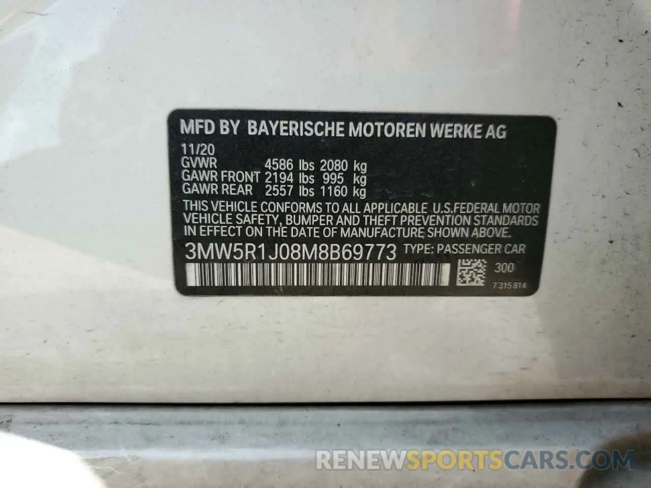 12 Photograph of a damaged car 3MW5R1J08M8B69773 BMW 3 SERIES 2021