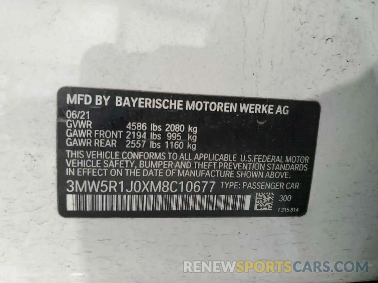 14 Photograph of a damaged car 3MW5R1J0XM8C10677 BMW 3 SERIES 2021
