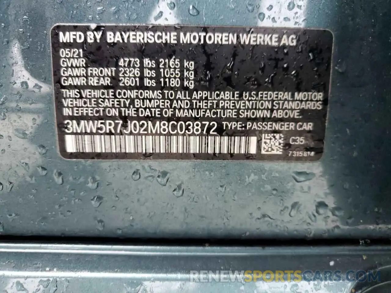 14 Photograph of a damaged car 3MW5R7J02M8C03872 BMW 3 SERIES 2021