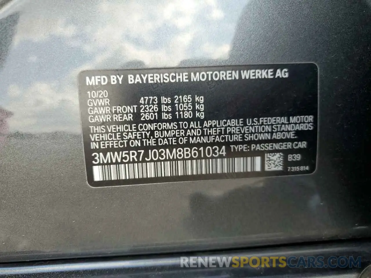 12 Photograph of a damaged car 3MW5R7J03M8B61034 BMW 3 SERIES 2021