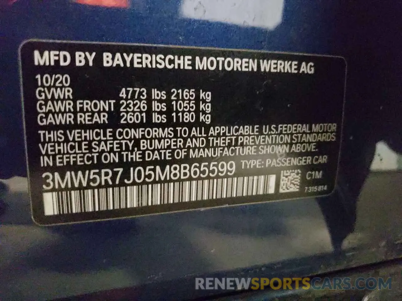 12 Photograph of a damaged car 3MW5R7J05M8B65599 BMW 3 SERIES 2021