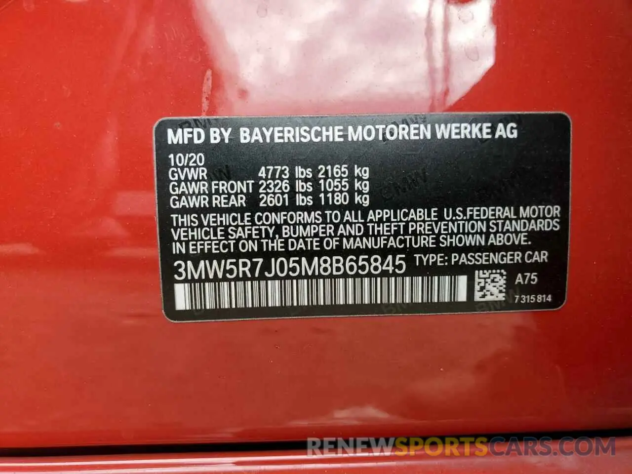 12 Photograph of a damaged car 3MW5R7J05M8B65845 BMW 3 SERIES 2021