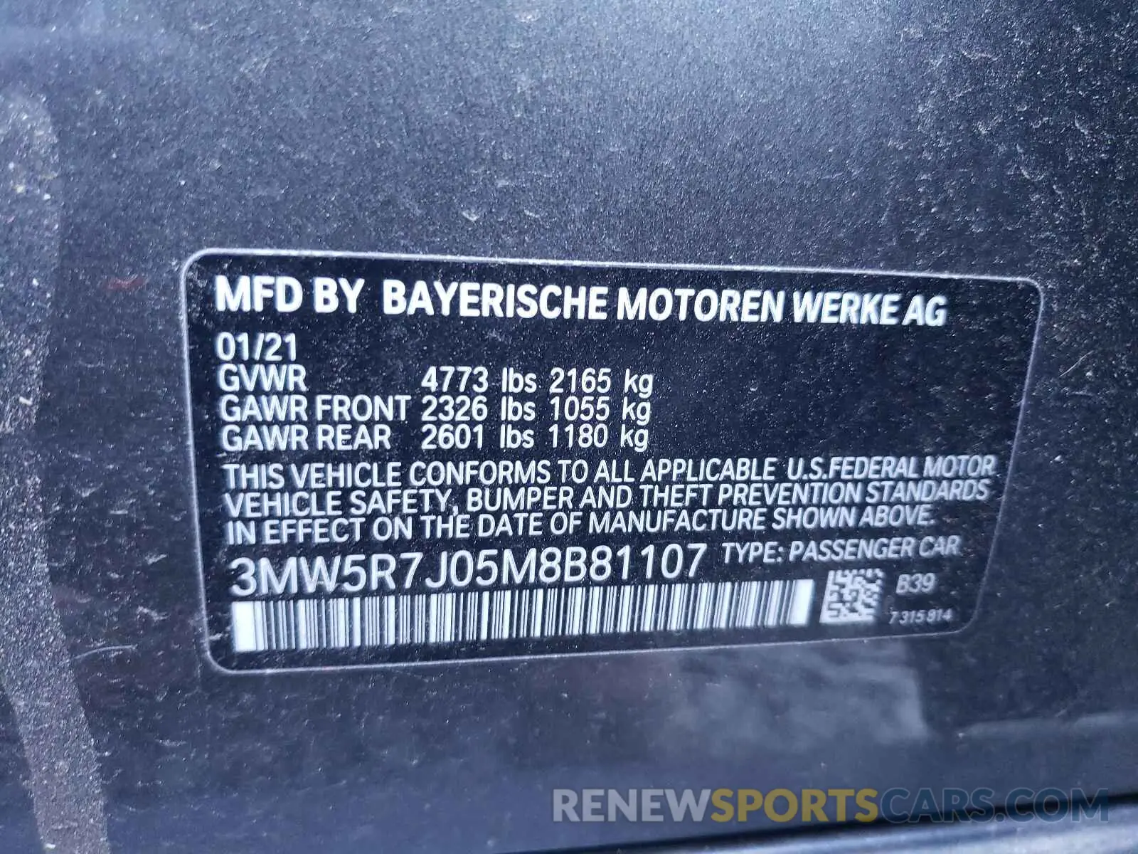 10 Photograph of a damaged car 3MW5R7J05M8B81107 BMW 3 SERIES 2021