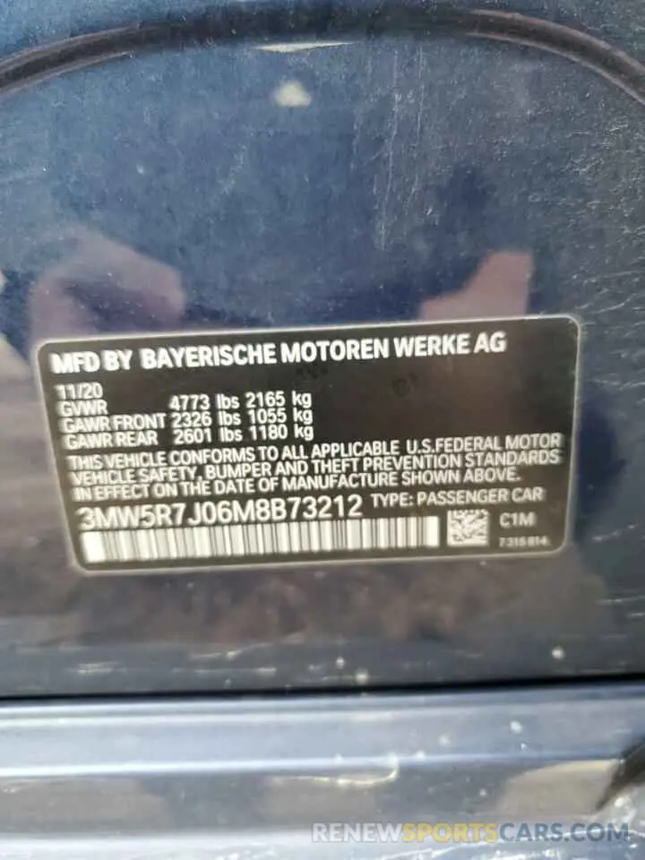 12 Фотография поврежденного автомобиля 3MW5R7J06M8B73212 BMW 3 SERIES 2021