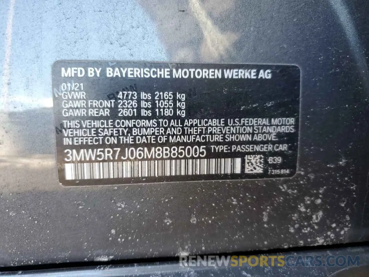 12 Photograph of a damaged car 3MW5R7J06M8B85005 BMW 3 SERIES 2021