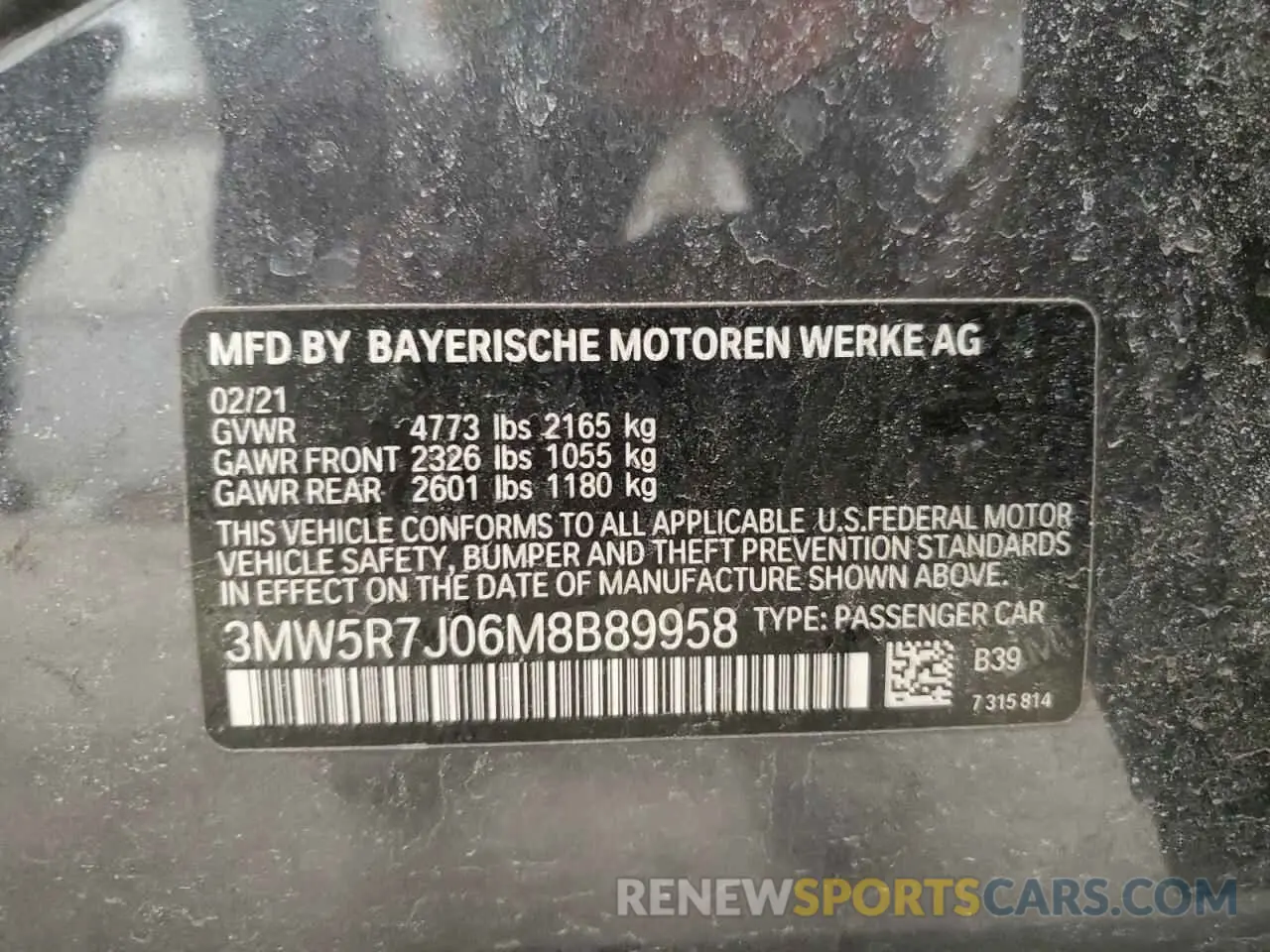12 Photograph of a damaged car 3MW5R7J06M8B89958 BMW 3 SERIES 2021