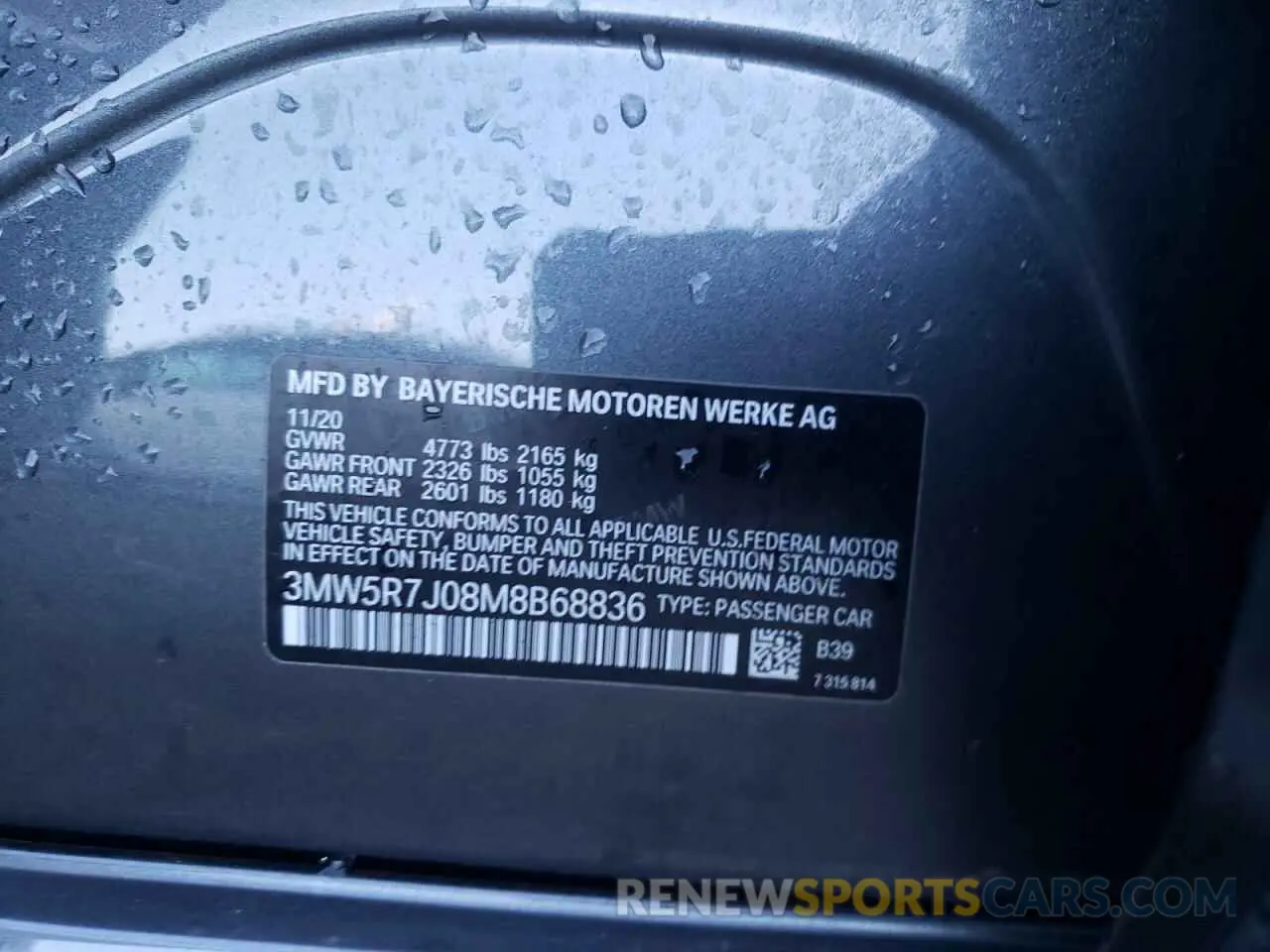 10 Photograph of a damaged car 3MW5R7J08M8B68836 BMW 3 SERIES 2021