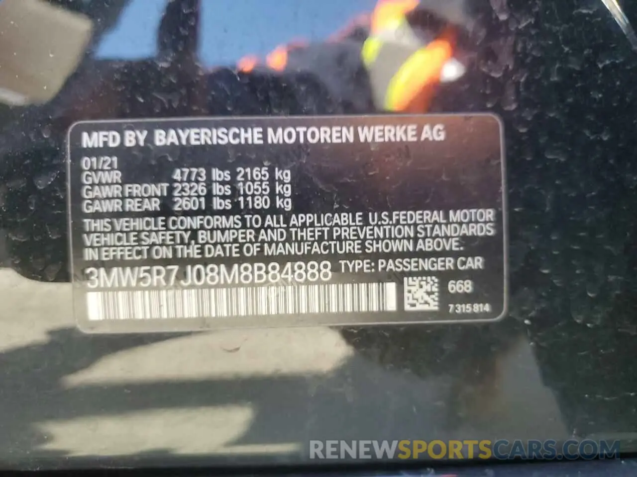 13 Photograph of a damaged car 3MW5R7J08M8B84888 BMW 3 SERIES 2021