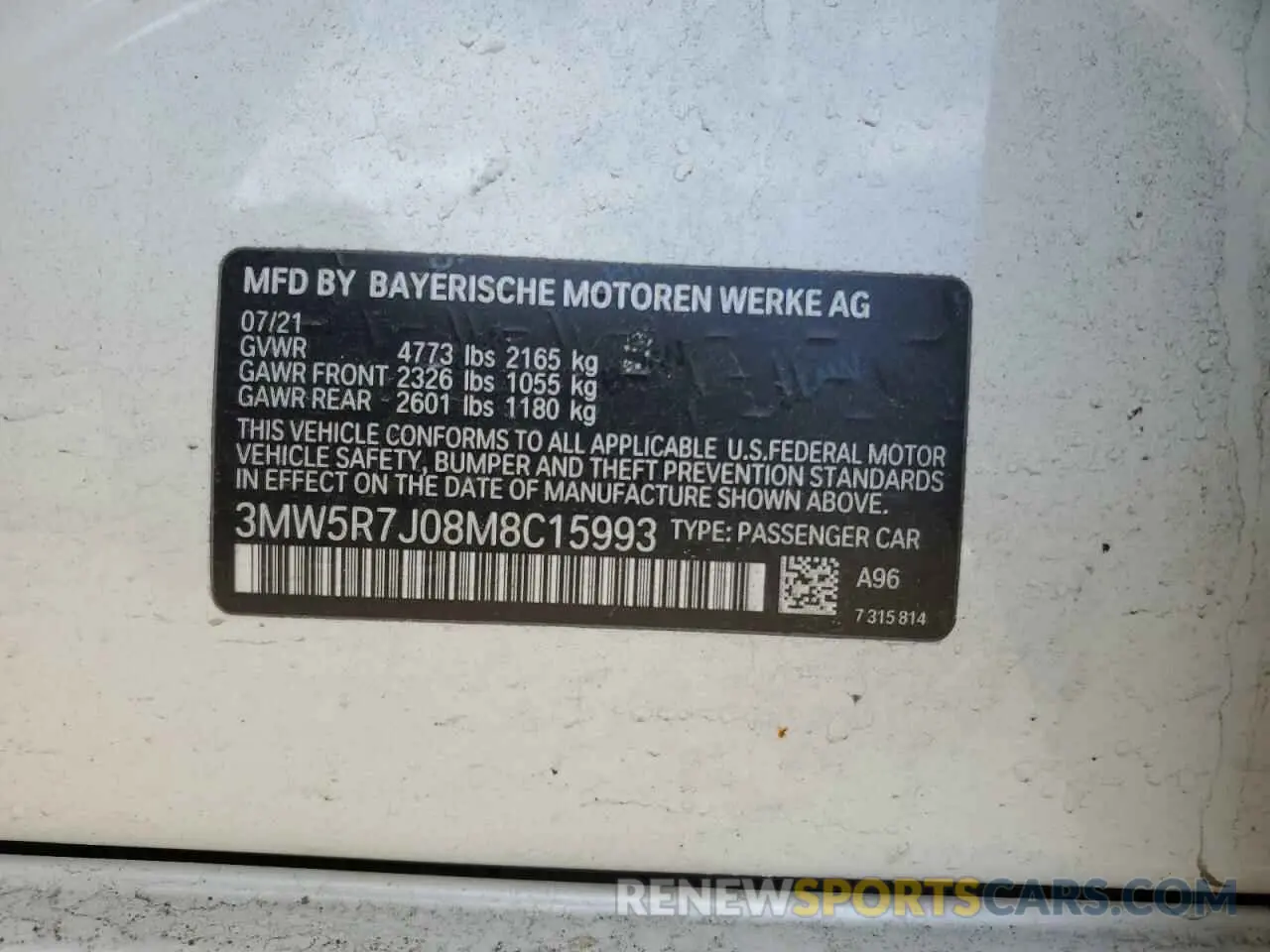 12 Photograph of a damaged car 3MW5R7J08M8C15993 BMW 3 SERIES 2021