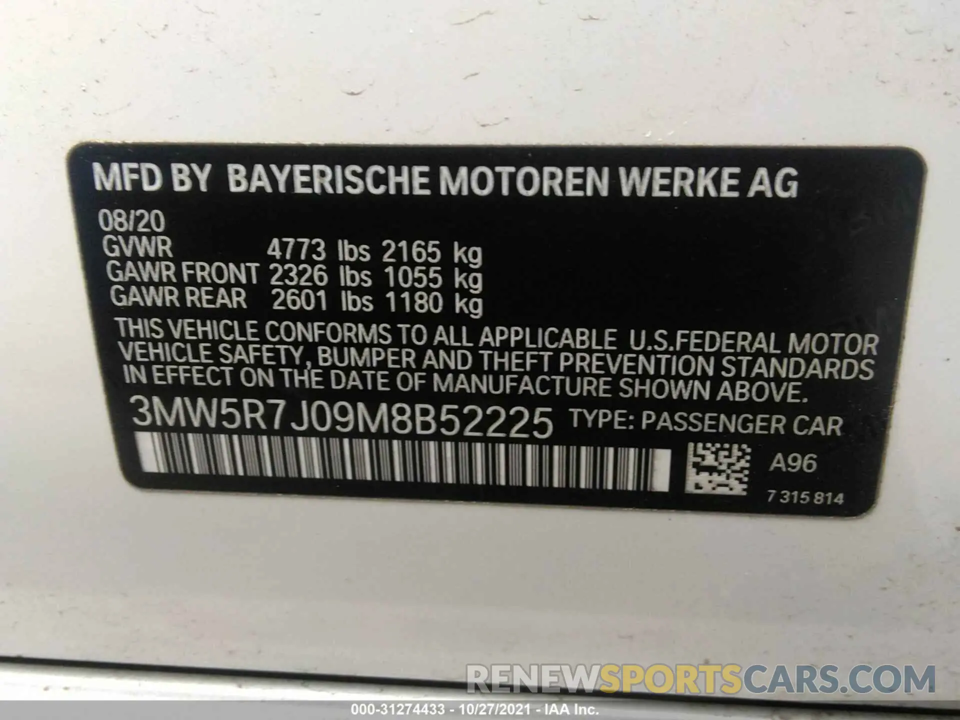 9 Фотография поврежденного автомобиля 3MW5R7J09M8B52225 BMW 3 SERIES 2021
