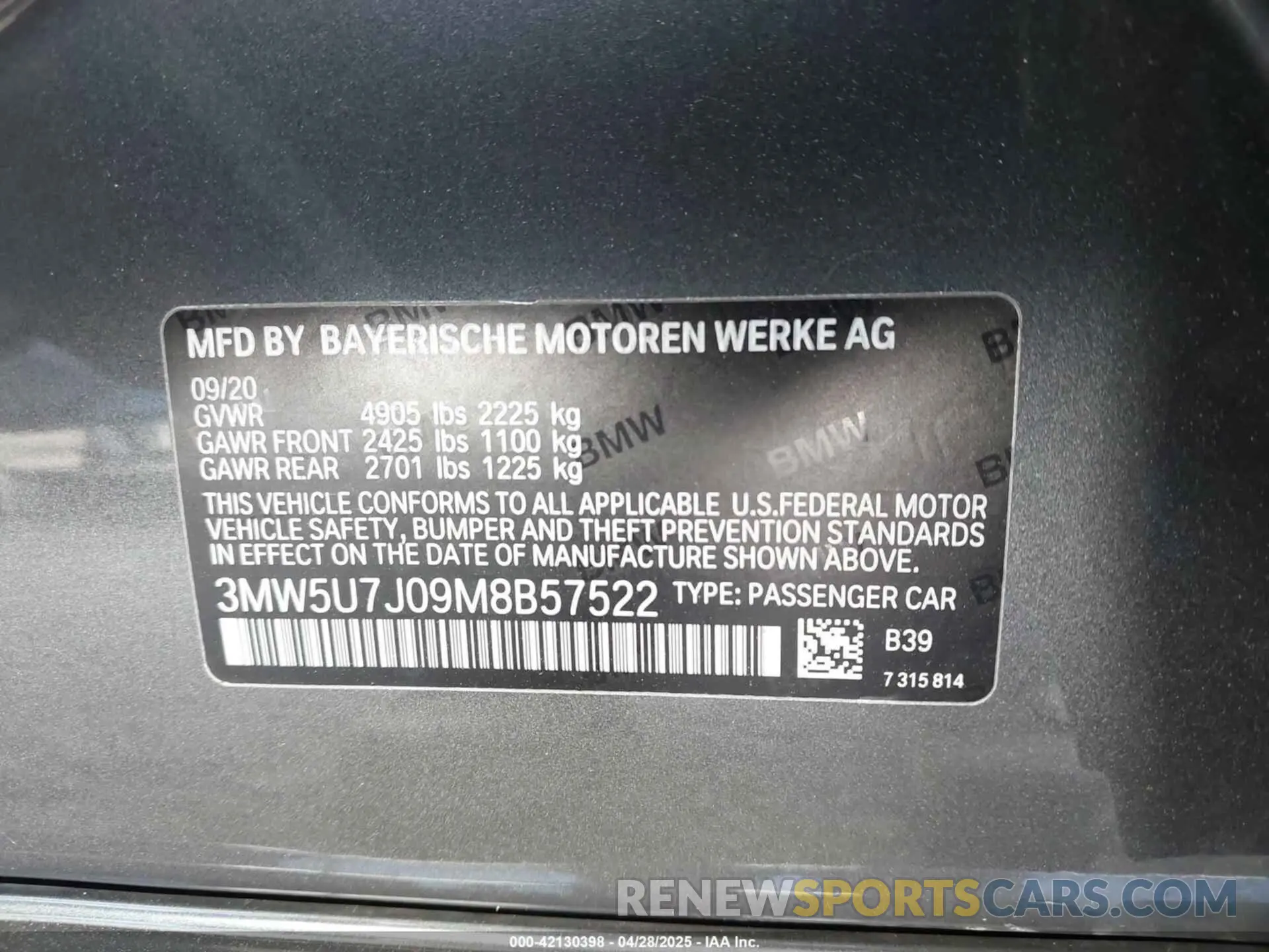 9 Фотография поврежденного автомобиля 3MW5U7J09M8B57522 BMW 3 SERIES 2021