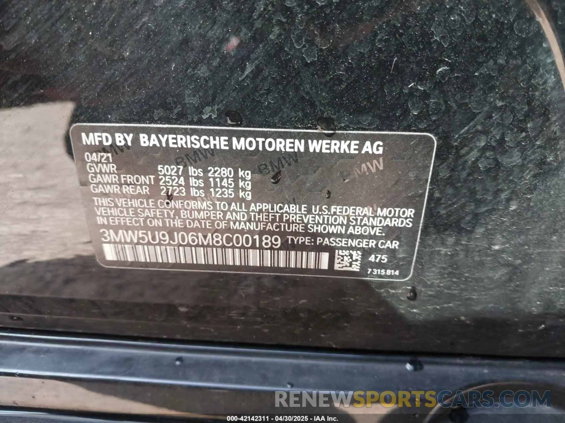 9 Фотография поврежденного автомобиля 3MW5U9J06M8C00189 BMW 3 SERIES 2021