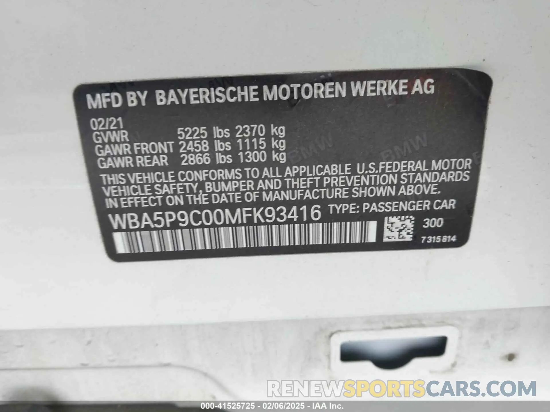 9 Фотография поврежденного автомобиля WBA5P9C00MFK93416 BMW 3 SERIES 2021