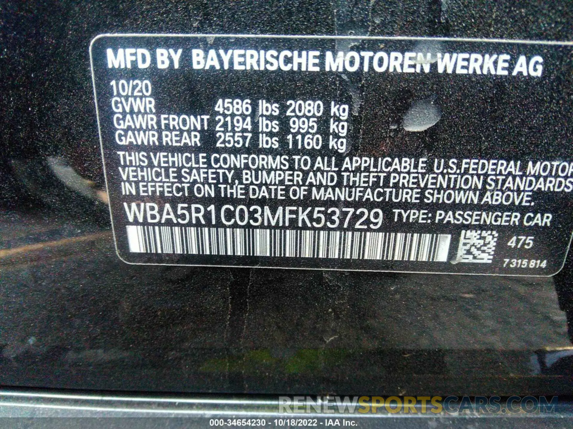 9 Фотография поврежденного автомобиля WBA5R1C03MFK53729 BMW 3 SERIES 2021