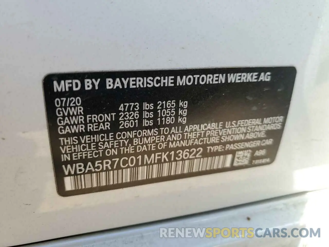 12 Фотография поврежденного автомобиля WBA5R7C01MFK13622 BMW 3 SERIES 2021