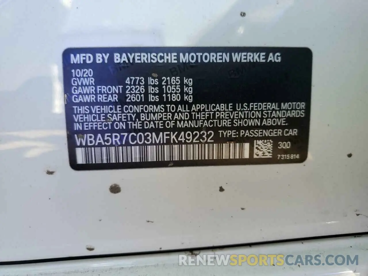 12 Photograph of a damaged car WBA5R7C03MFK49232 BMW 3 SERIES 2021