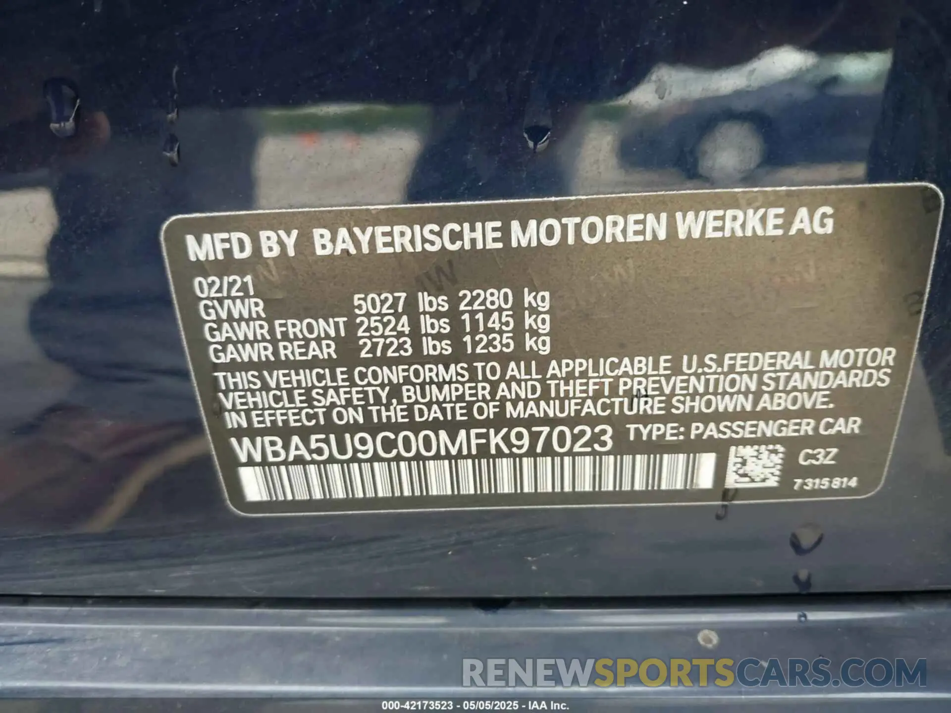 9 Photograph of a damaged car WBA5U9C00MFK97023 BMW 3 SERIES 2021