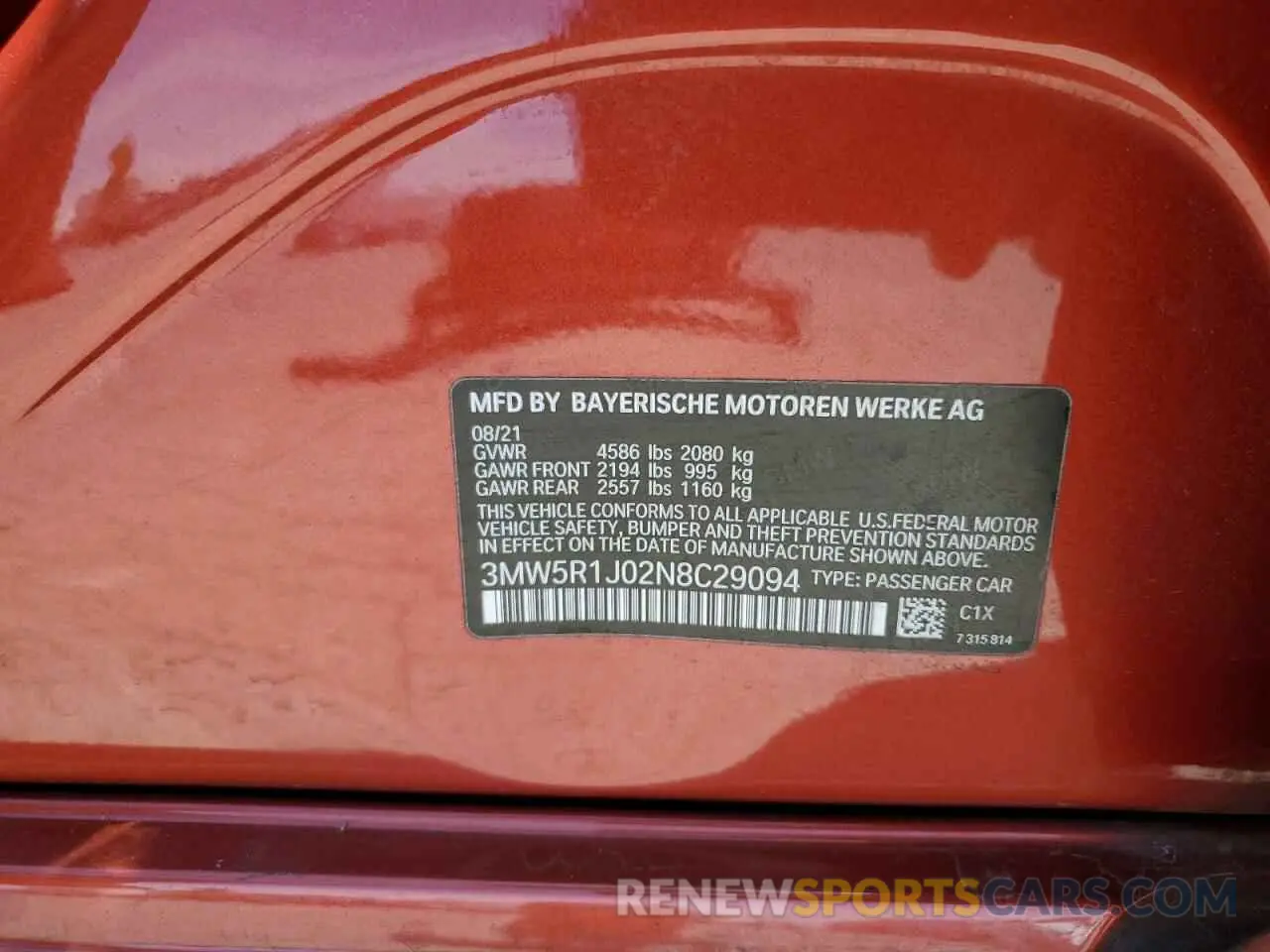 12 Фотография поврежденного автомобиля 3MW5R1J02N8C29094 BMW 3 SERIES 2022