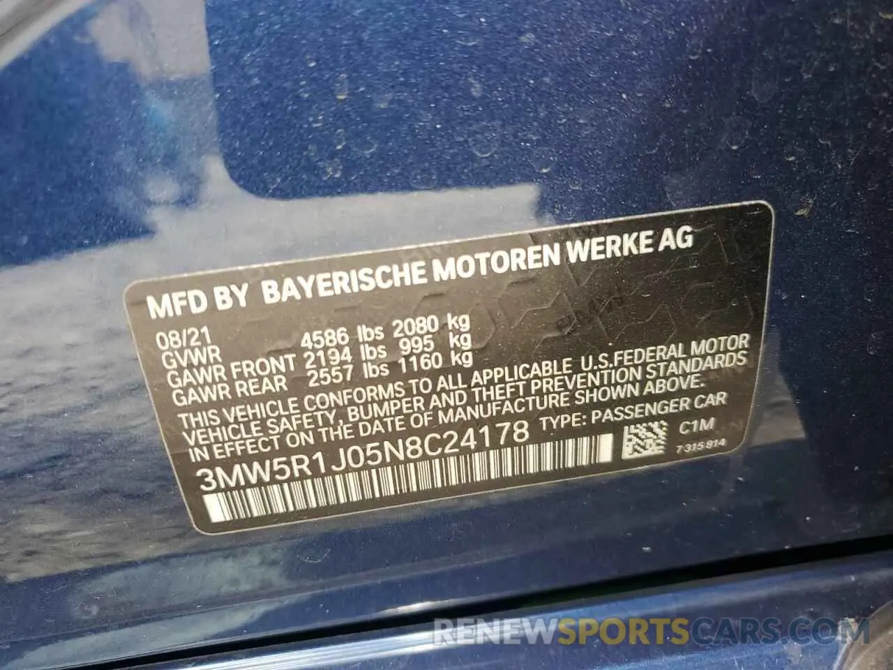 12 Photograph of a damaged car 3MW5R1J05N8C24178 BMW 3 SERIES 2022